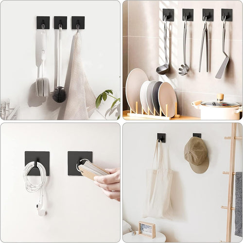 Adhesive Towel Hooks Waterproof Wall Hooks Black 4 Pack